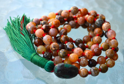 Chalcedony Faceted Natural Rainbow Agate Buddhist Mala Beads Protection from Bad Dreams, Stress, Energy drains, Gyneo problems, Pregnancy