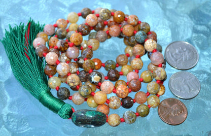 Chalcedony Faceted Natural Rainbow Agate Buddhist Mala Beads Protection from Bad Dreams, Stress, Energy drains, Gyneo problems, Pregnancy
