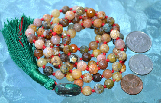 Chalcedony Faceted Natural Rainbow Agate Buddhist Mala Beads Protection from Bad Dreams, Stress, Energy drains, Gyneo problems, Pregnancy