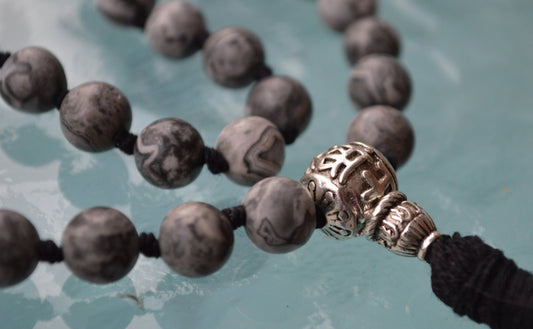Scenic Jasper Map Stone Prayer Beads knotted Pocket Mala Beads - For Protection, Creative Vision, Confidence, Emotional Healing and Harmony