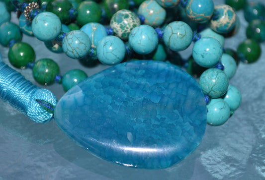 108 Turquoise Imperial Jasper Mala Beads Necklace Meditation 108 Prayer Beads Yoga Necklace, AAA Blue Sea Sediment Mala,  Healing Crystals