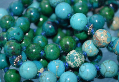 108 Turquoise Imperial Jasper Mala Beads Necklace Meditation 108 Prayer Beads Yoga Necklace, AAA Blue Sea Sediment Mala,  Healing Crystals