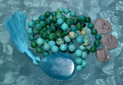 108 Turquoise Imperial Jasper Mala Beads Necklace Meditation 108 Prayer Beads Yoga Necklace, AAA Blue Sea Sediment Mala,  Healing Crystals